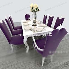 紫白搭配欧式大气 餐桌max免费3d模型下载