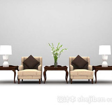 棕色布艺桌椅组合3d模型下载