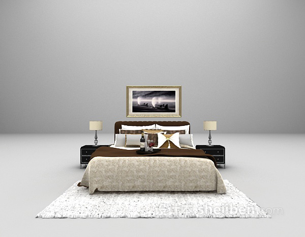 家庭双人床3d模型下载