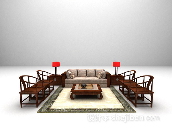 中式组合沙发模型下载
