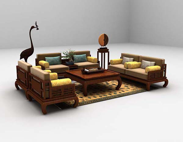 实木沙发3d模型下载