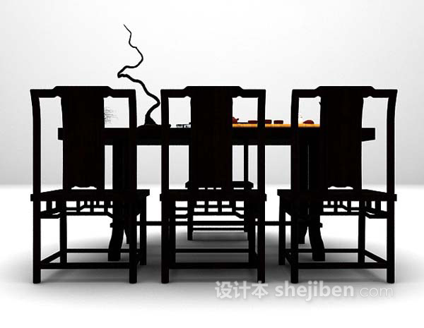 黑色长形桌椅3d模型下载