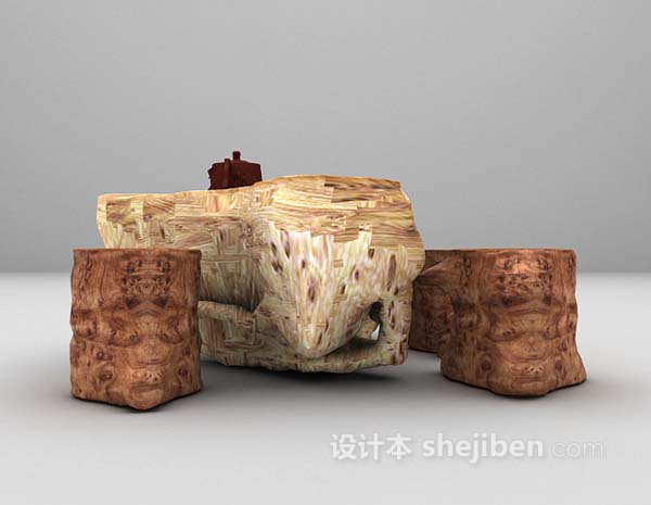 木质桌椅组合3d模型欣赏