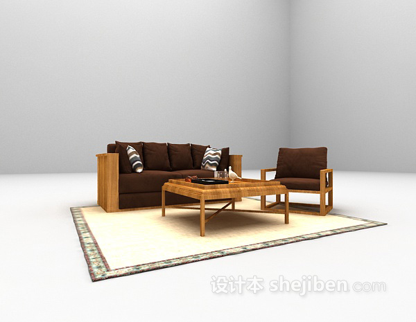 木质单人沙发3d模型下载