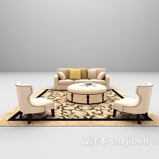 欧式浅色沙发组合3d模型下载