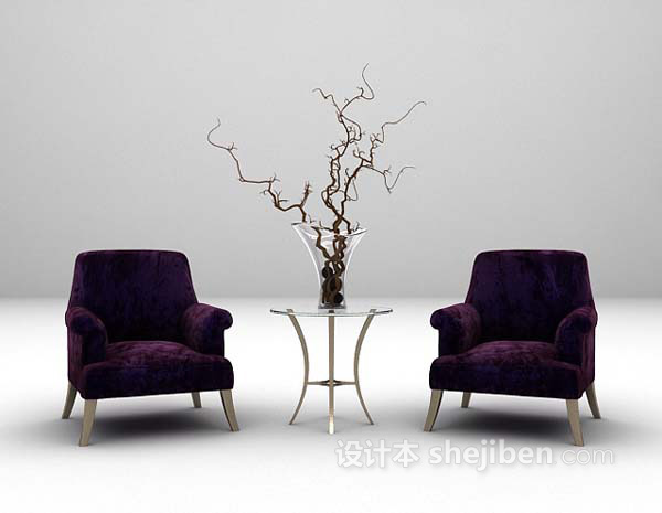 紫色布艺桌椅组合3d模型大全