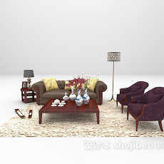 欧式木质沙发组合3d模型下载
