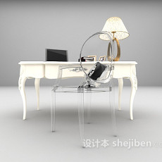 白色欧式书桌3d模型下载