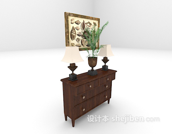 欧式风格棕色木质厅柜3d模型下载