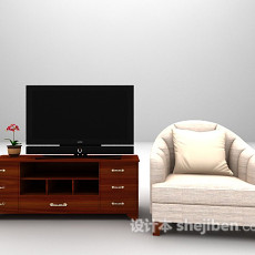 电视柜休闲椅组合3d模型下载