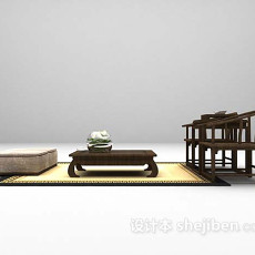 中式风格桌椅组合3d模型下载