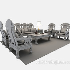 中式扶手沙发3d模型下载