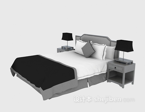 双人木床3d模型下载