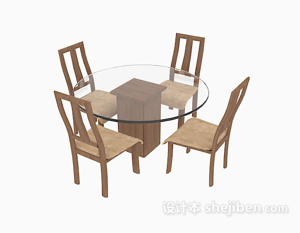 玻璃圆桌、实木椅子