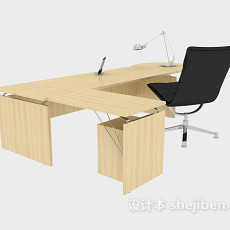 简约实木办公桌3d模型下载