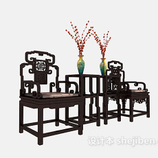 中式前堂实木扶手椅3d模型下载