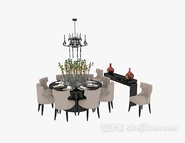 美式风格家居餐桌椅3d模型下载