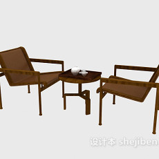中式实木休闲桌椅3d模型下载