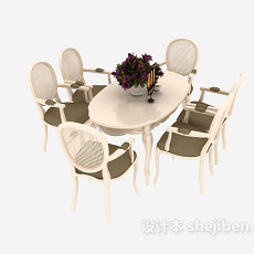 家庭白色木质餐桌3d模型下载