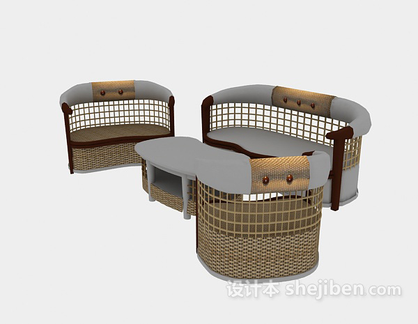 中式铁艺休闲藤桌椅组合家具