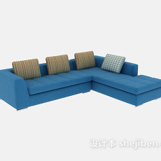 时尚的蓝色布艺多人沙发3d模型下载