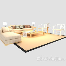 优雅舒适现代中式沙发茶几组合max3d模型下载