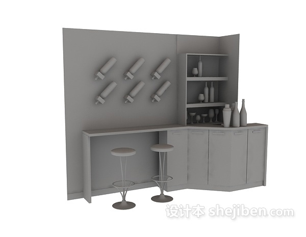吧台与酒柜3d模型下载