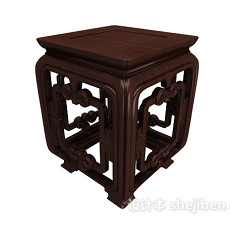 中式实木复古边桌3d模型下载