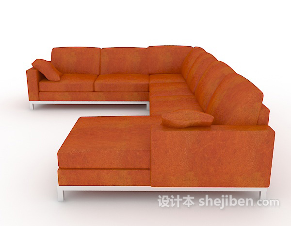 设计本现代家居橙色多人沙发3d模型下载