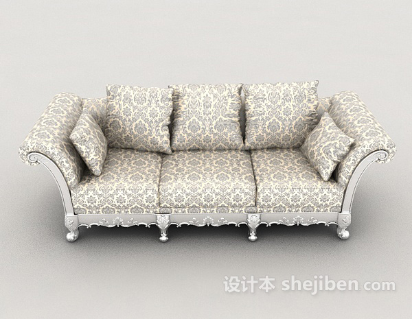 欧式风格简约三人沙发3d模型下载