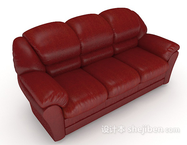 常见红色三人沙发3d模型下载