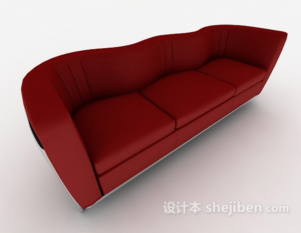 红色三人多人沙发3d模型下载