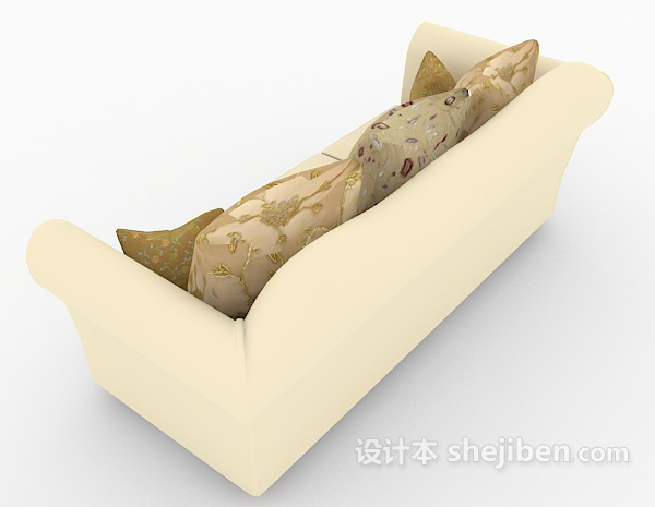 设计本浅色三人沙发3d模型下载