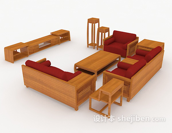 中式风格新中式实木组合沙发3d模型下载