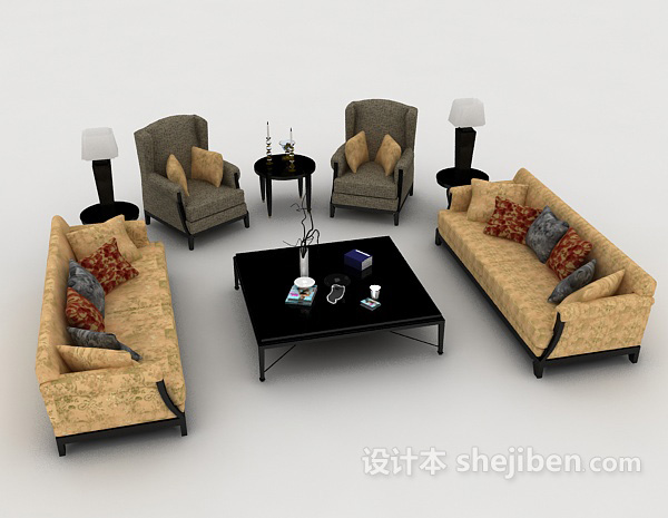 欧式简约组合沙发3d模型下载