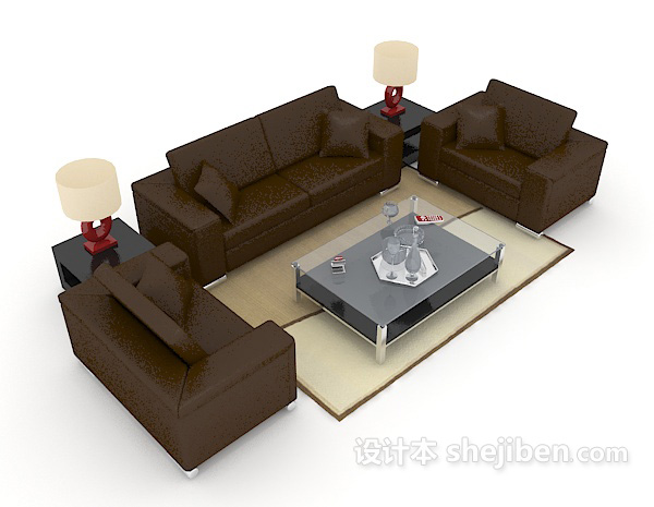 商务深棕色简单组合沙发