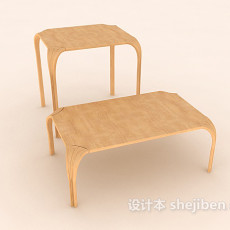 黄棕色餐桌组合3d模型下载