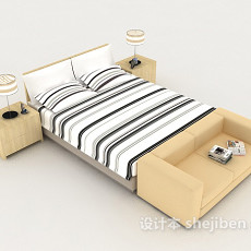 现代简约风格木质双人床3d模型下载