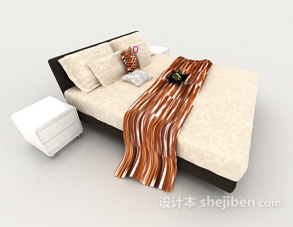免费现代居家型双人床3d模型下载