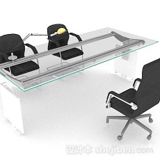 现代简约玻璃办公桌椅3d模型下载