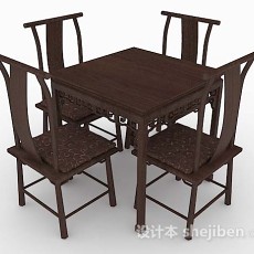 中式木质复古桌椅3d模型下载