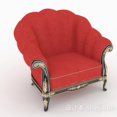 欧式红色单人沙发3d模型下载