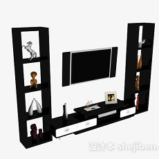现代风格黑色电视柜和展示柜3d模型下载