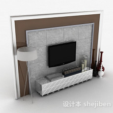 现代风格白色方格门木质电视柜3d模型下载