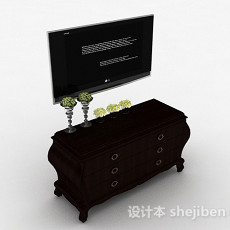 中式风格深棕色木质电视储物柜3d模型下载
