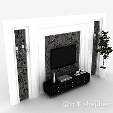 现代风格木质黑色电视柜3d模型下载