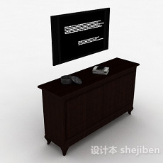 中式风格深棕色电视柜3d模型下载