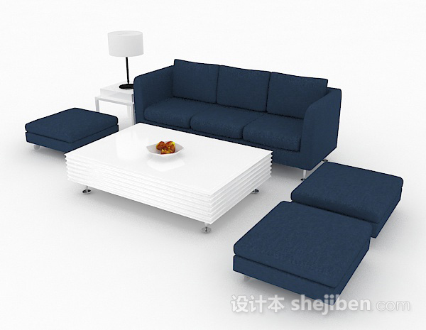 现代简约蓝色组合沙发