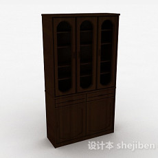 深棕色木质三门展示柜3d模型下载