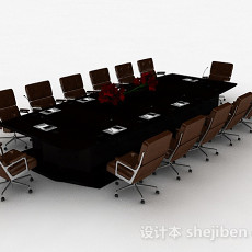 现代风格长方形大型会议桌椅组合3d模型下载